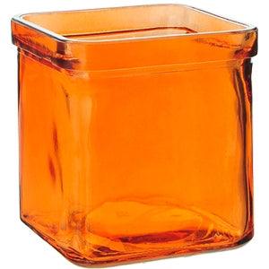 Halloween Orange Heavy Glass Candle Lanterns -  50&percnt; Recycled Glass - 8oz Cube