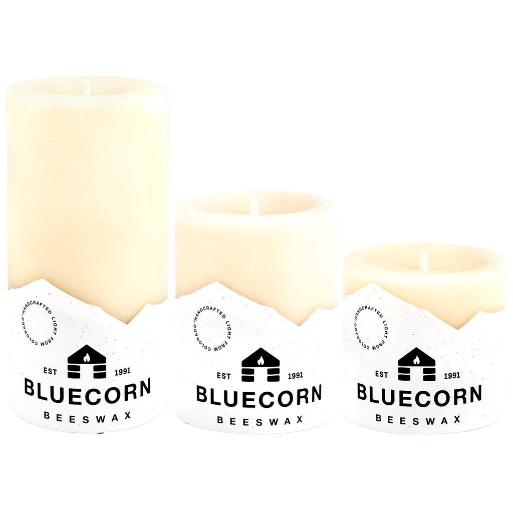 Trio of Ivory Beeswax Pillar Candles