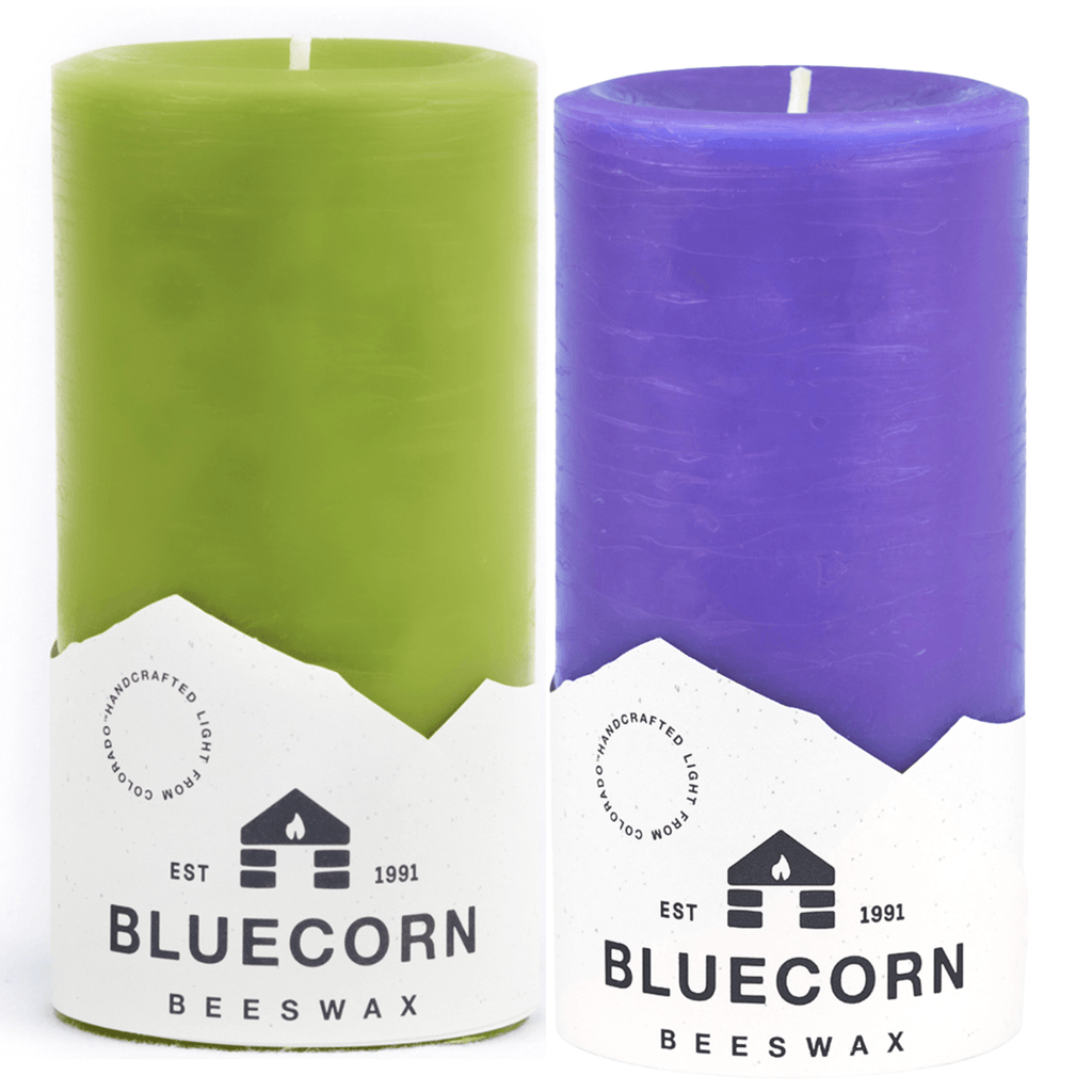Spell-Caster's Beeswax Pillar Candle Pair - Pistachio & Lilac