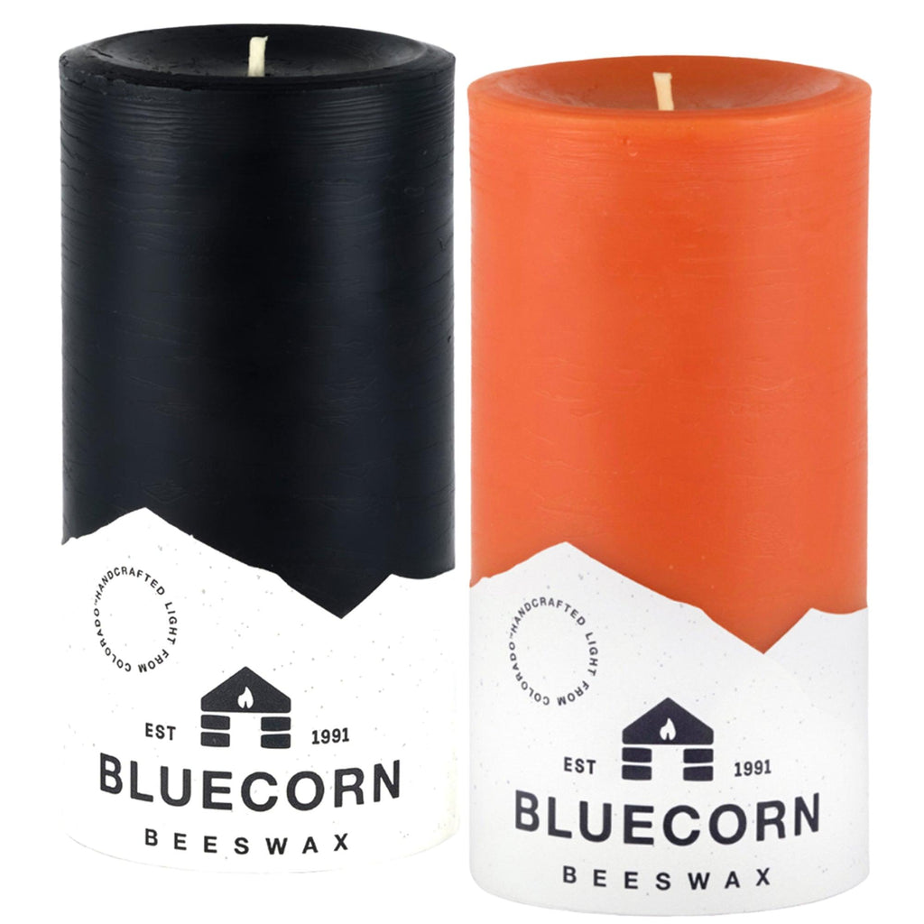 Spooky Season Beeswax Pillar Candle Pair - Apricot & Black