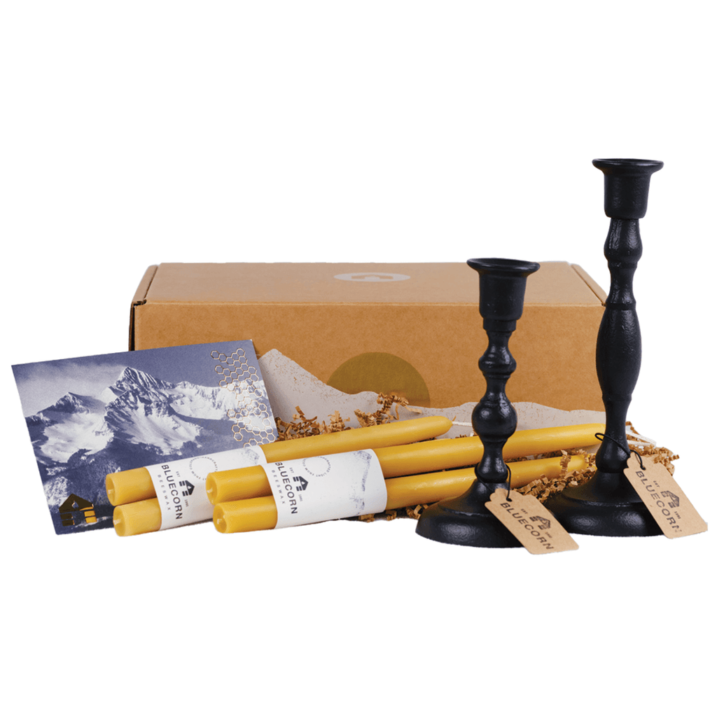 Beeswax Tapers and Candlestick Holder Gift Set