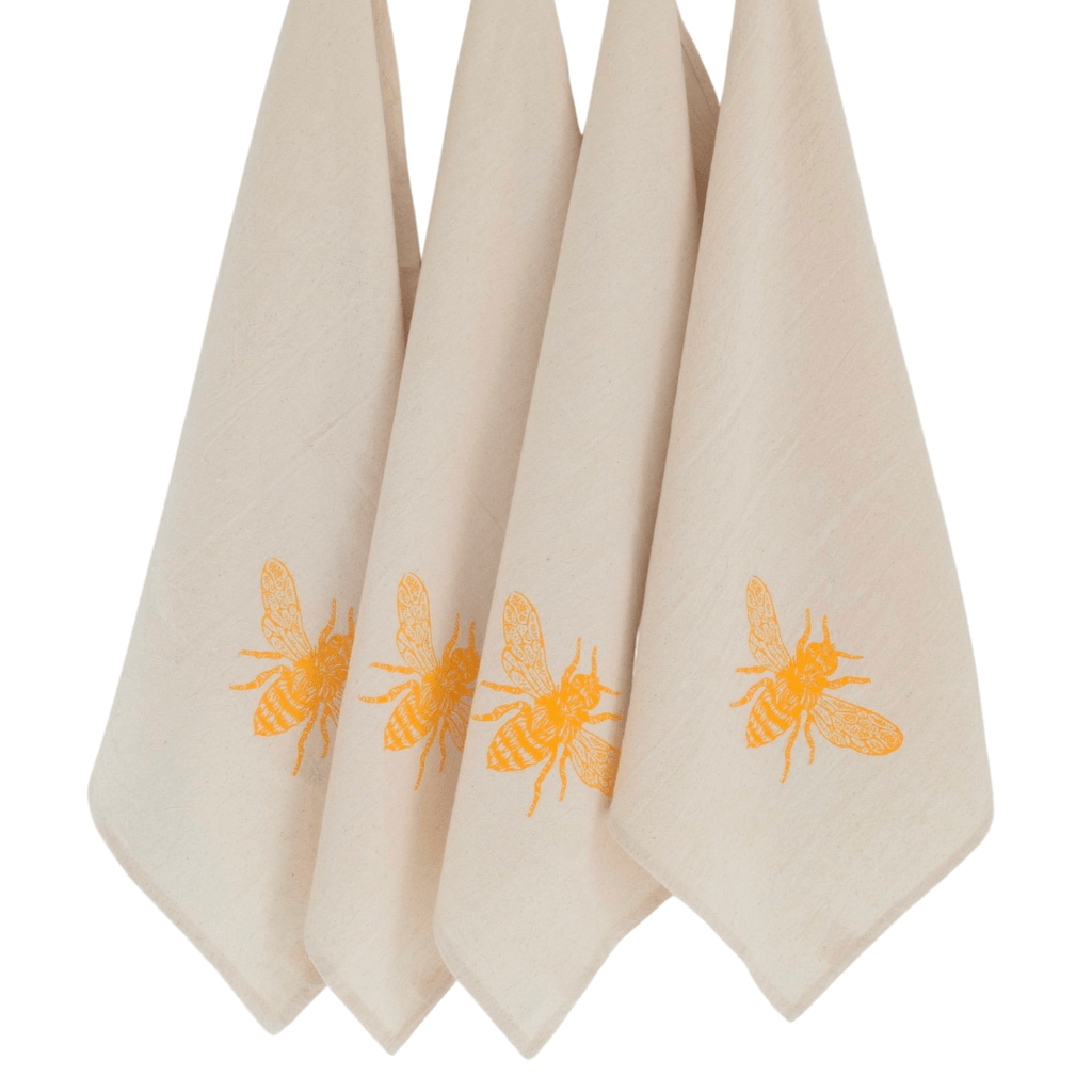 Yellow Honeybee &verbar; Set of 4 Organic Cloth Napkins