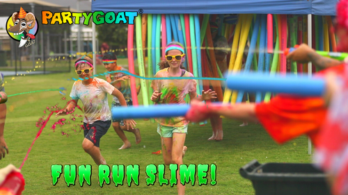 fun run slime and rainbow pool noodle fun run obstacles