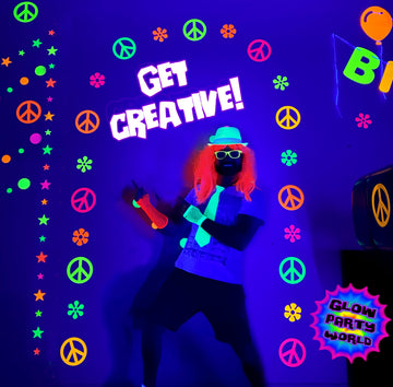 black light party decorations neon peace and flower packs