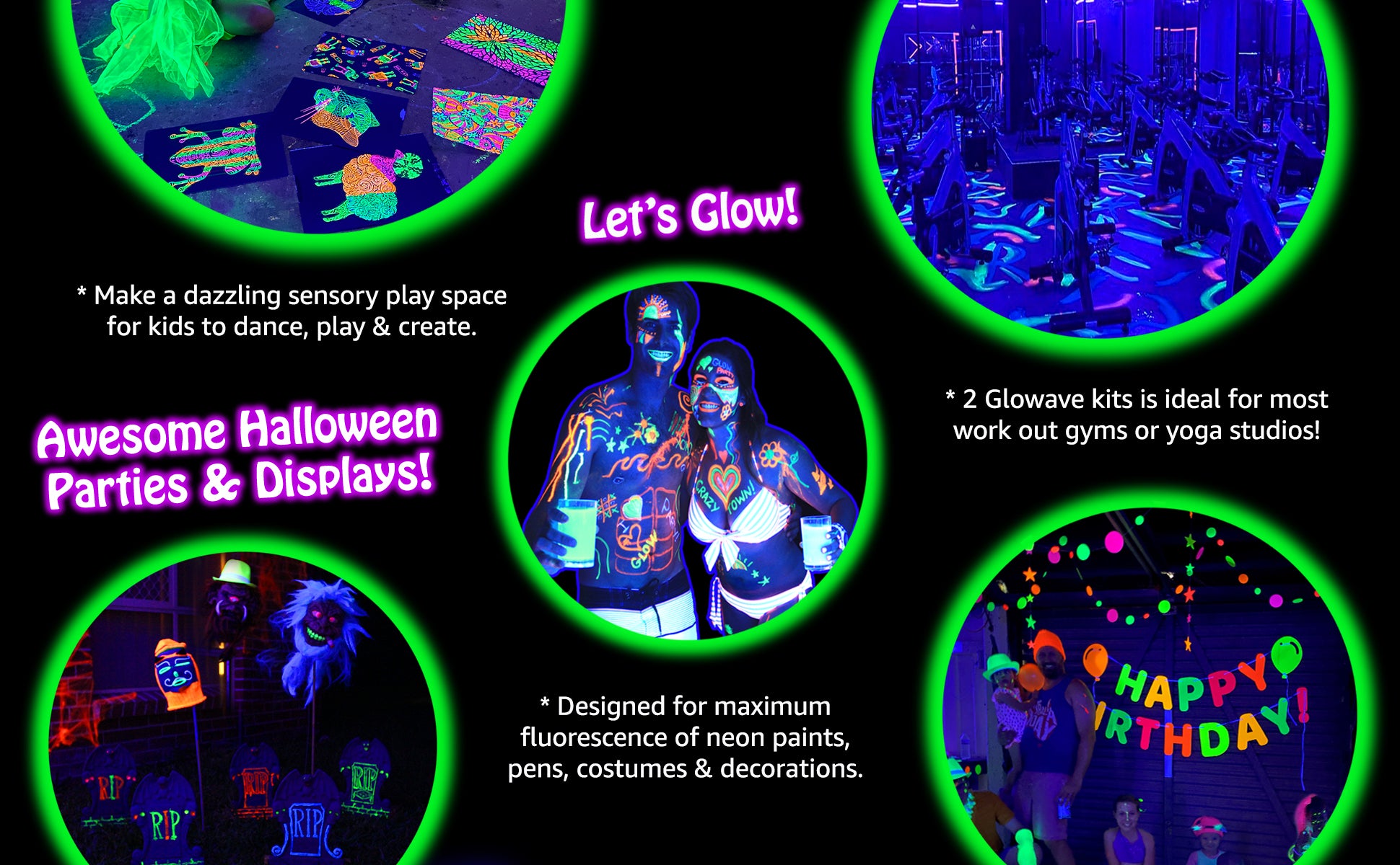 2 x Black light glow party kits - jellowrestlingsupply