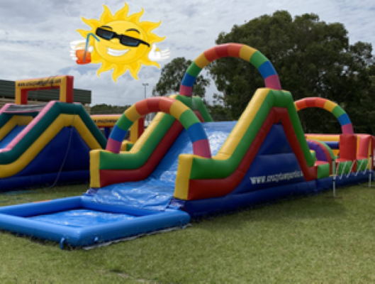 Inflatable obstacles for fun runs with water slides