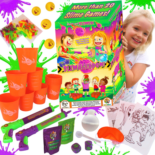 Slimageddon slime party games family game night backyard game for kids with indie with extra slime