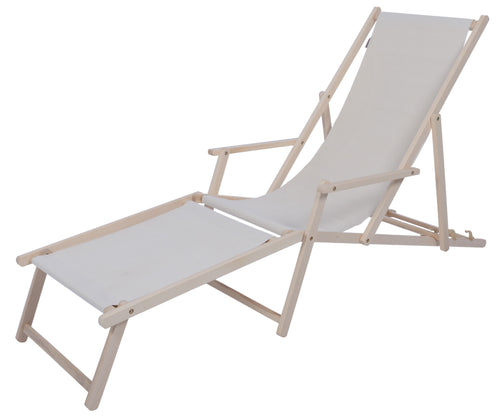 Verfijnen opraken bekennen Houten strandstoel met canvas loper armleuning en voetensteun –  Kleurmeester.nl