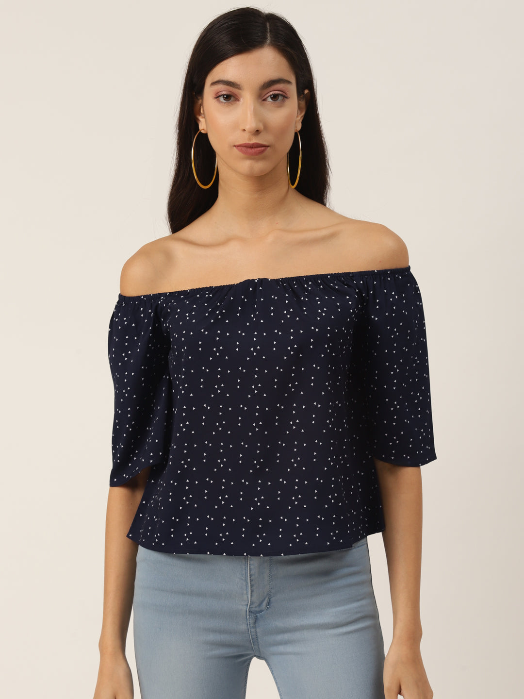 navy and white bardot top