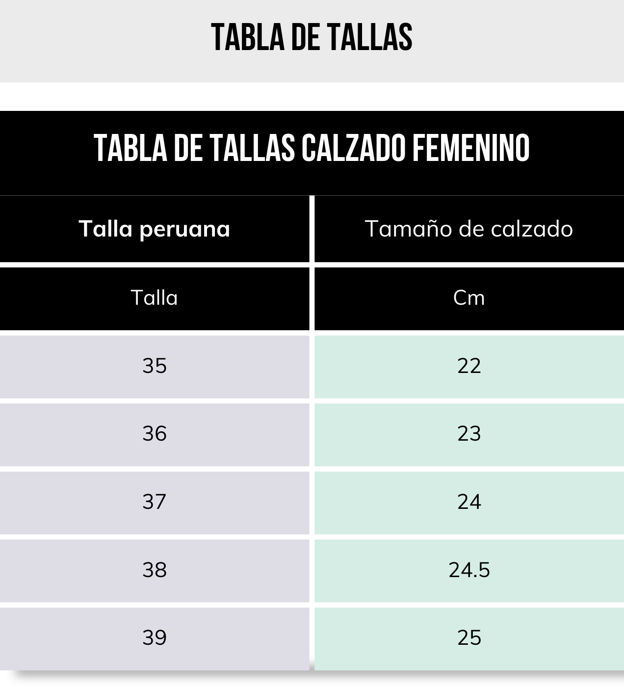 TABLA DE TALLAS