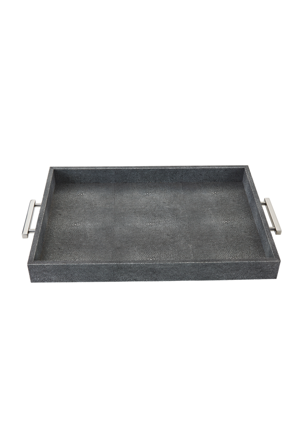 Image of Gray Rectangular Tray with Metallic Handles | Andrew Martin Porto