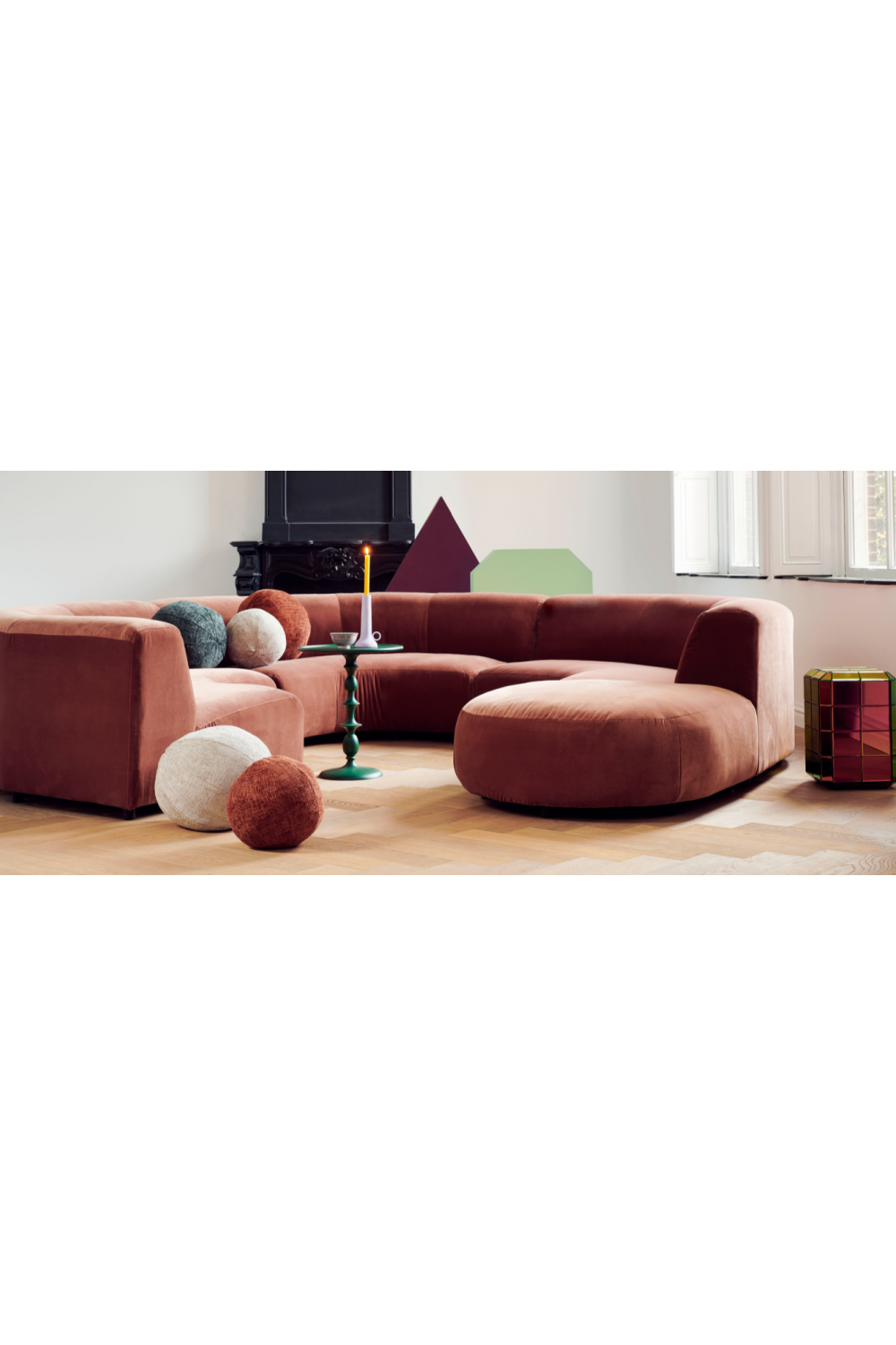 Brown Velvet Modular Sofa Pols Potten A-Round-U Middle Section Pols Potten - OROA