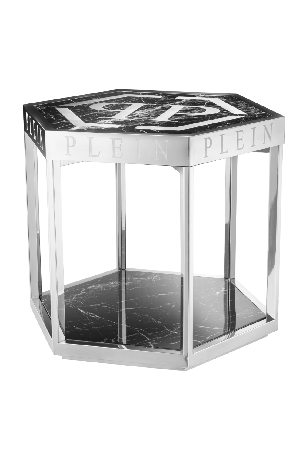 Silver Hexagonal Side Table With Undershelf Philipp Plein Billionaire Philipp Plein Home Collection - OROA