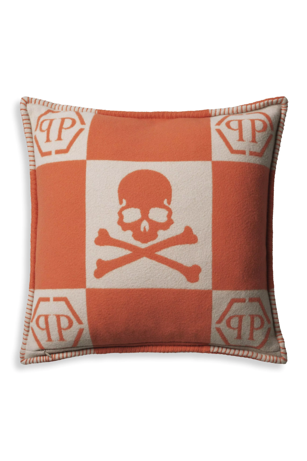 Orange Modern Printed Cashmere Cushion Philipp Plein Skull Philipp Plein Home Collection - OROA