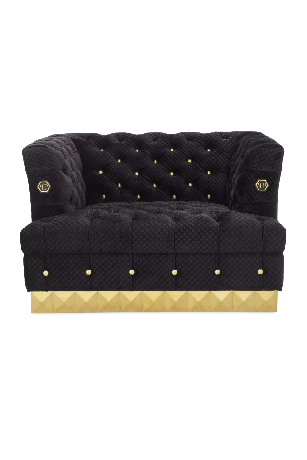 Quilted Black Velvet Armchair Philipp Plein Rockstud Philipp Plein Home Collection - OROA