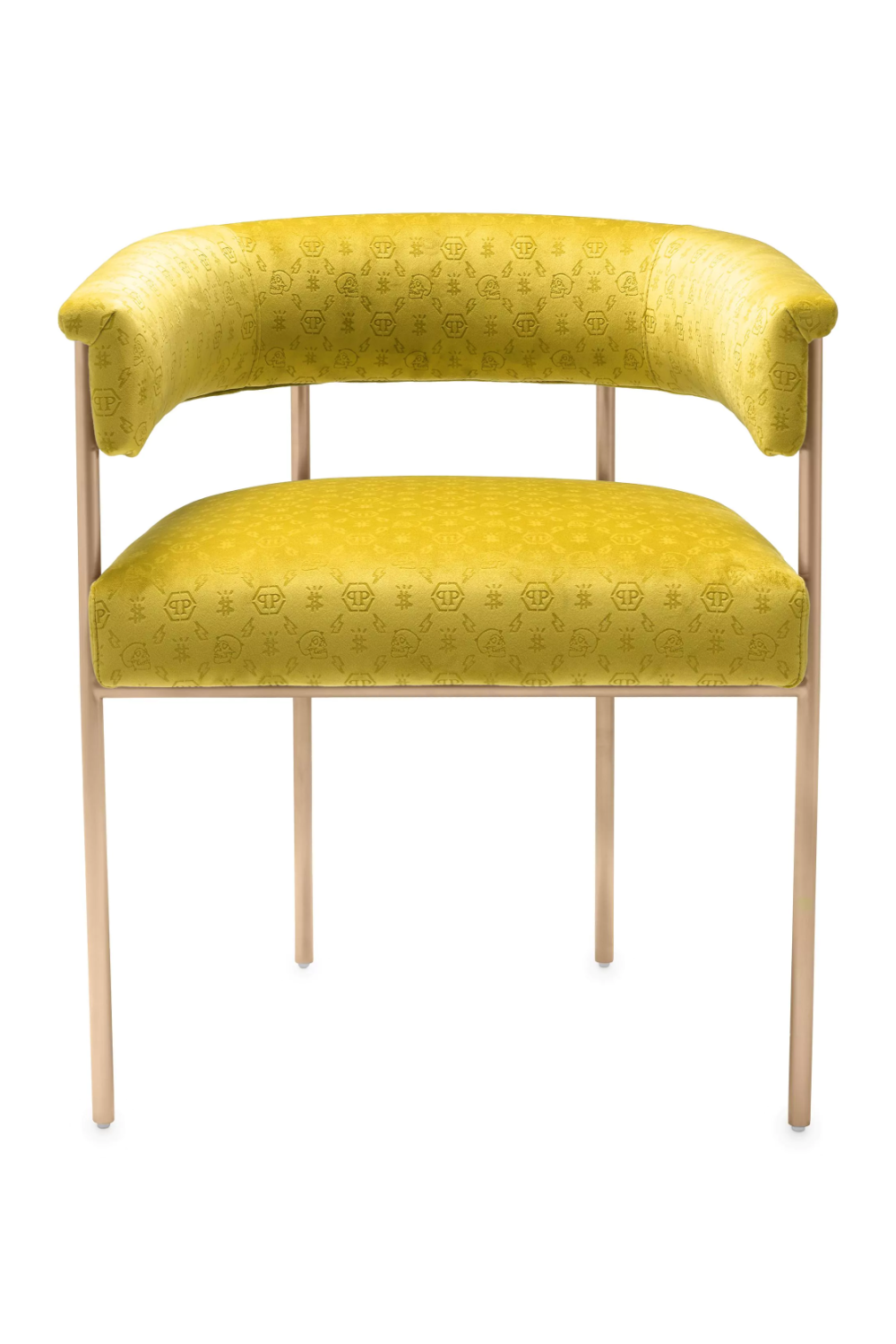 Yellow Curved Velvet Dining Chair Philipp Plein Monogram Philipp Plein Home Collection - OROA