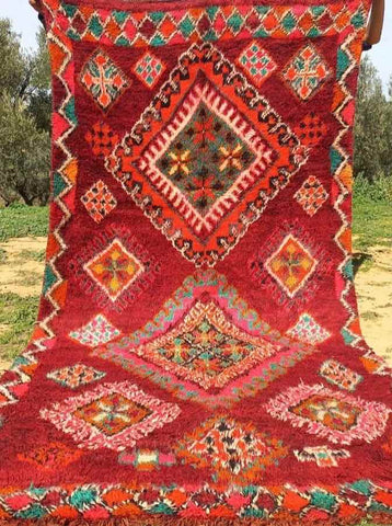 Handcrafted Boujaad rug that is used to create Atlas Sunset Fluffikon pillows.