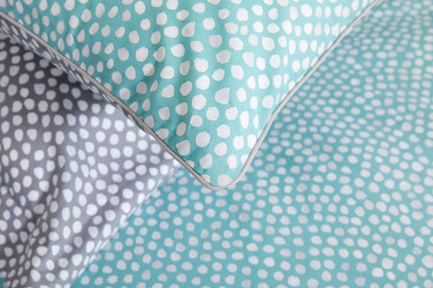 Teal Blue & Grey Polka Dot Cotton Duvet Cover Bedding Set