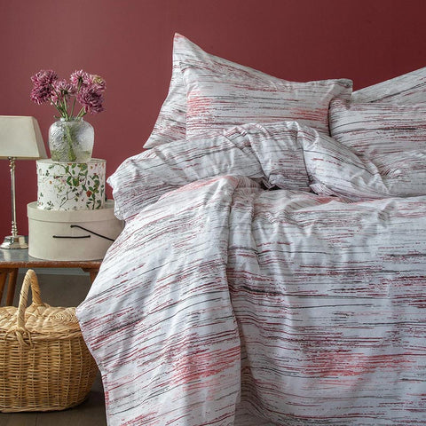 Red Striped Cotton Duvet Cover Bedding Set