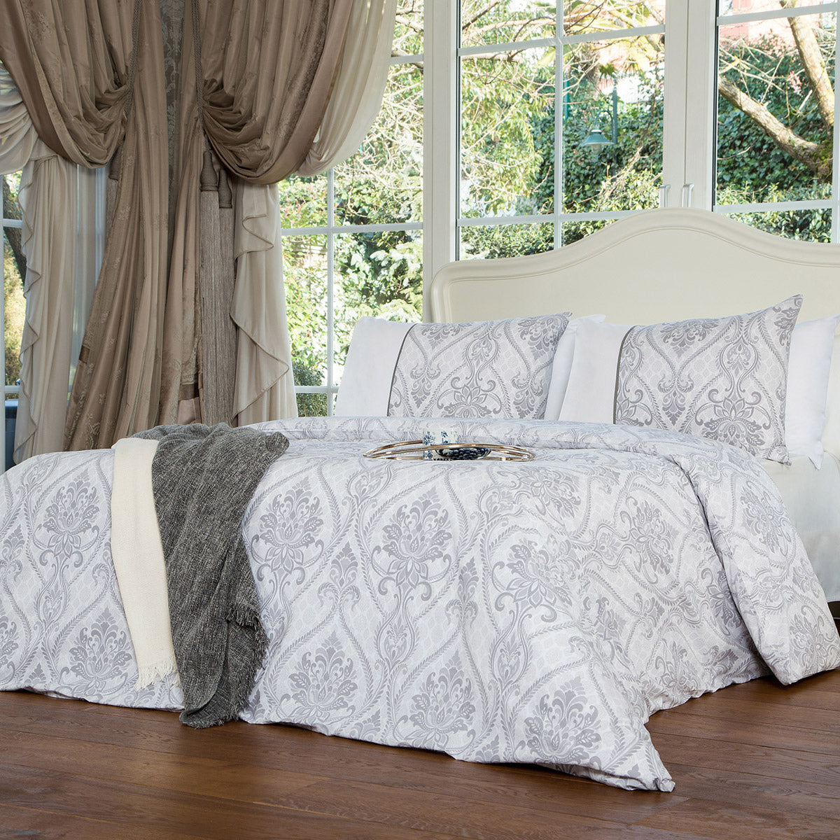 grey damask duvet cover