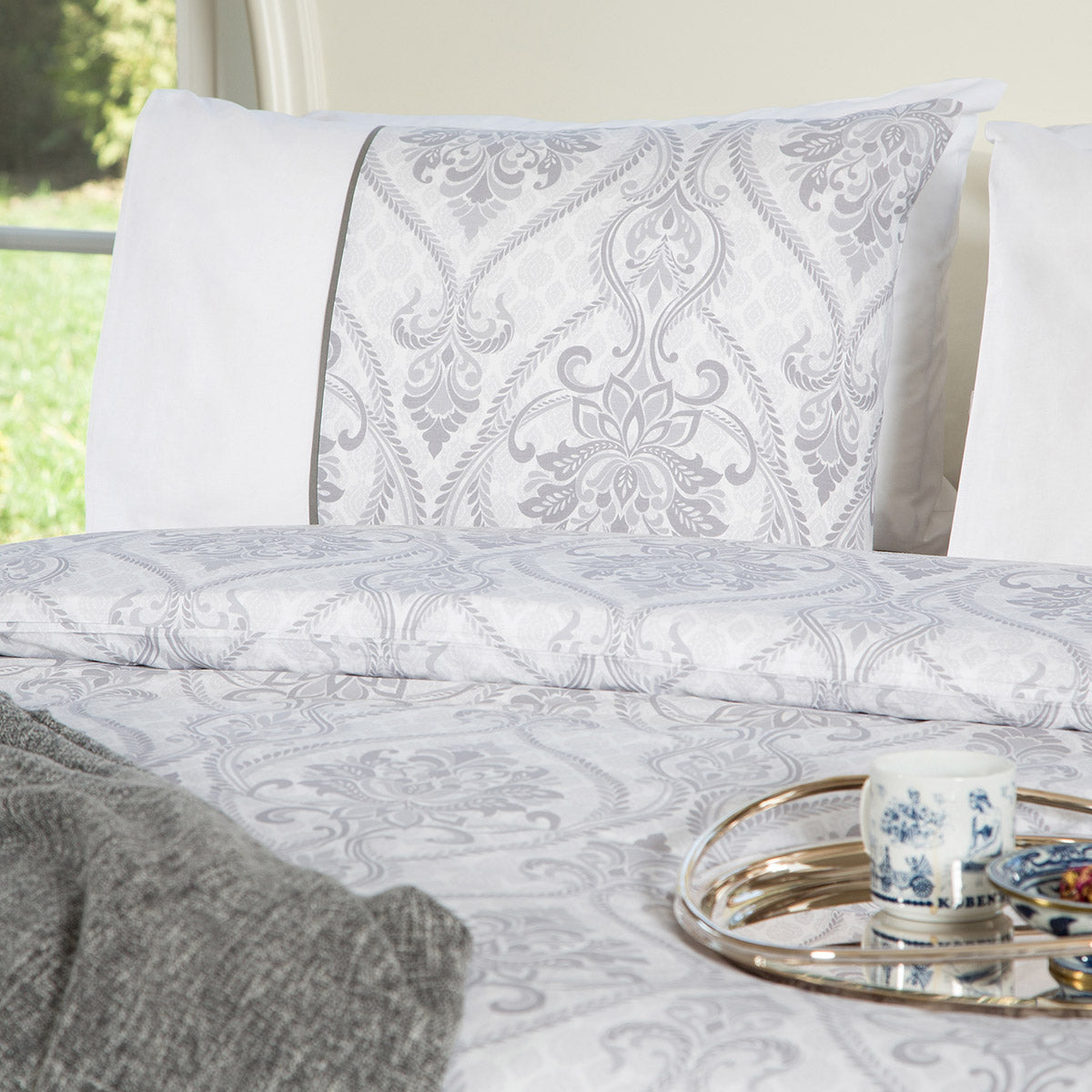 grey damask duvet set