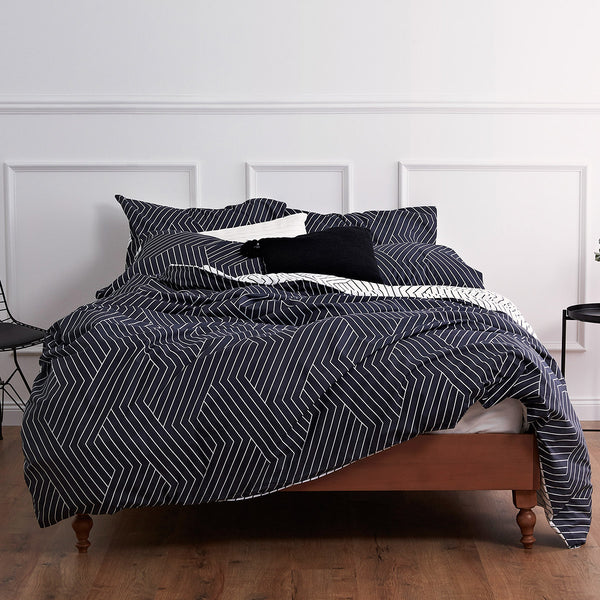 navy blue striped duvet