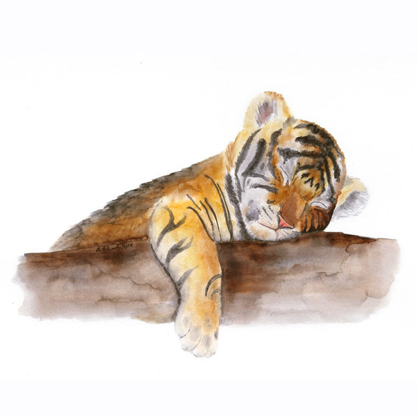Peinture de bébé tigre endormi