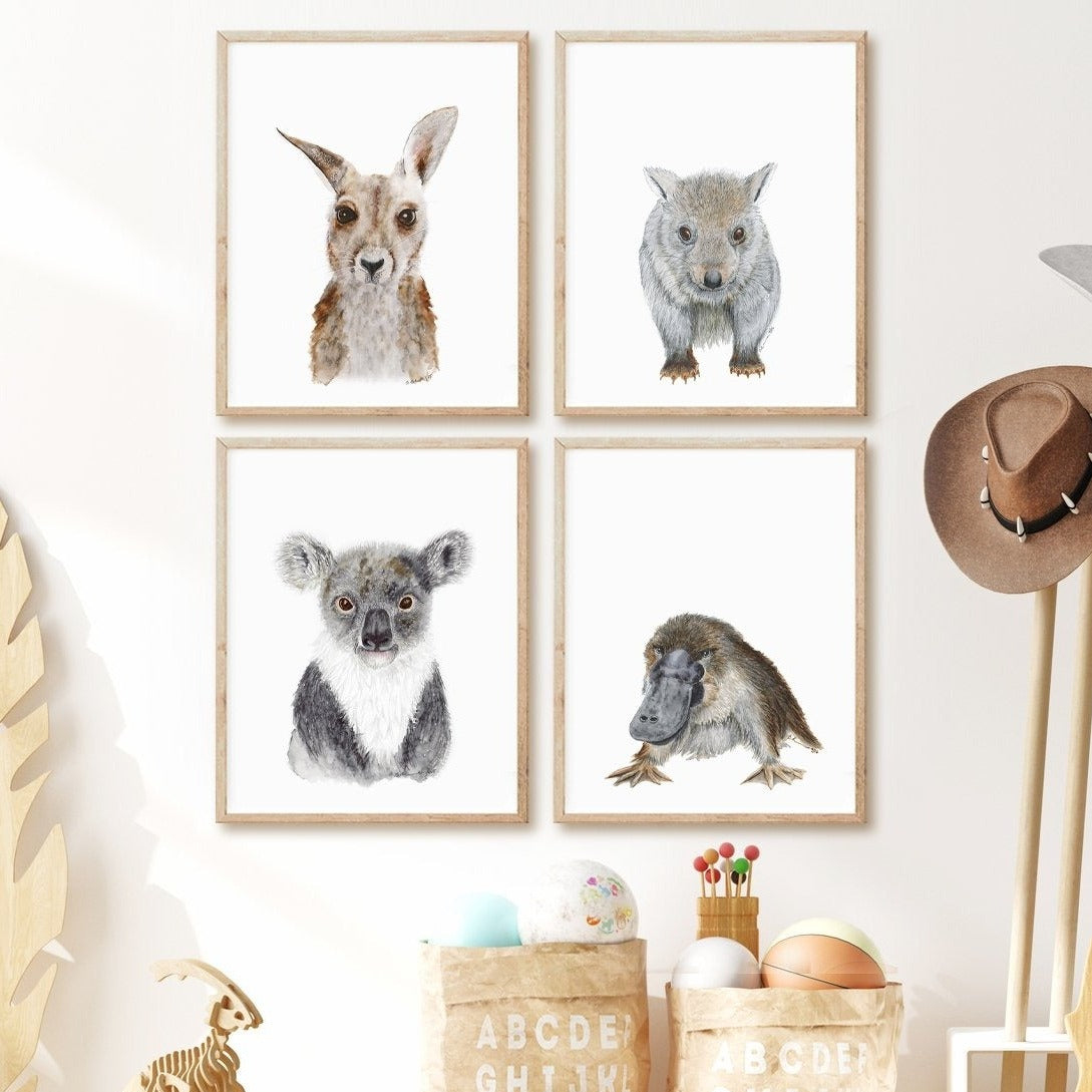 Baby Animal Print Set Of 4 Australian Nursery Art Tiny Toes Design