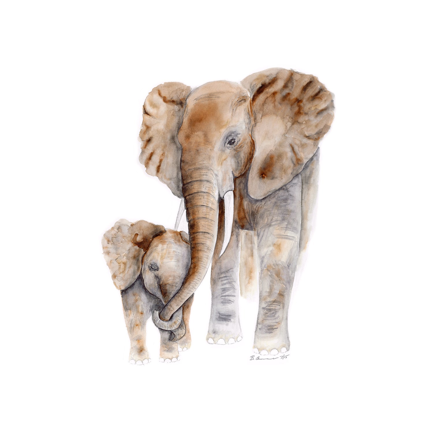 Mom And Baby Elephant Watercolor Nursery Decor Tiny Toes Design