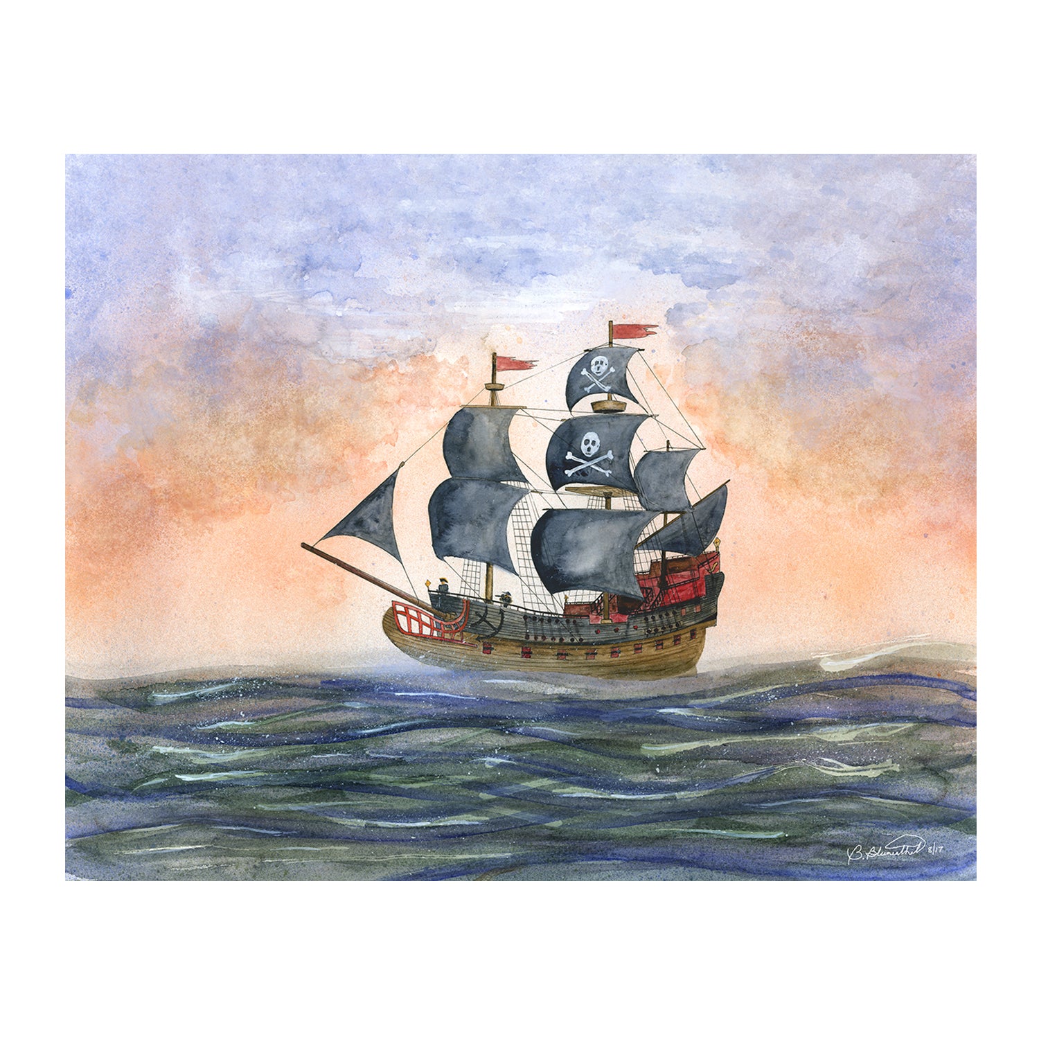 Pirate Ship Nursery Art | Fantasy Wall Art Print | Tiny Toes Design