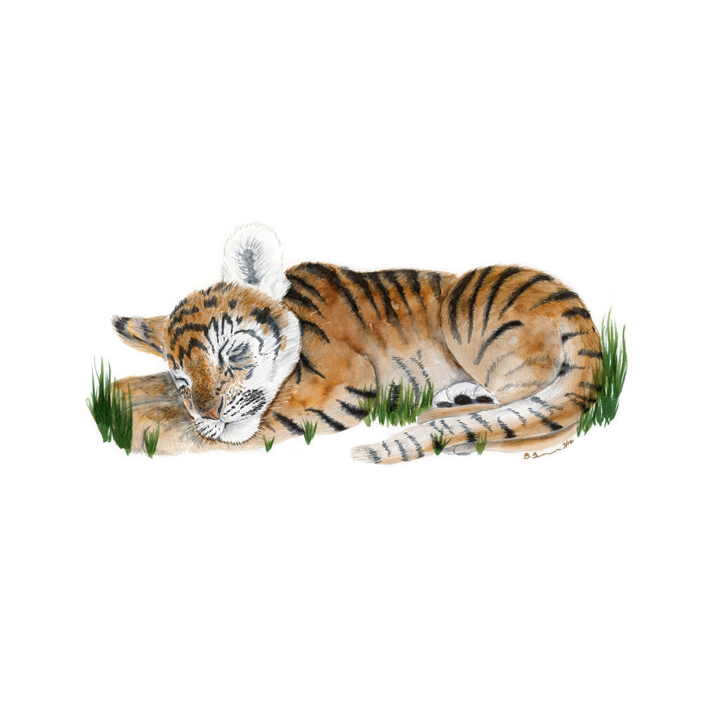 Sleeping Baby Tiger Nursery Art Tiny Toes Design