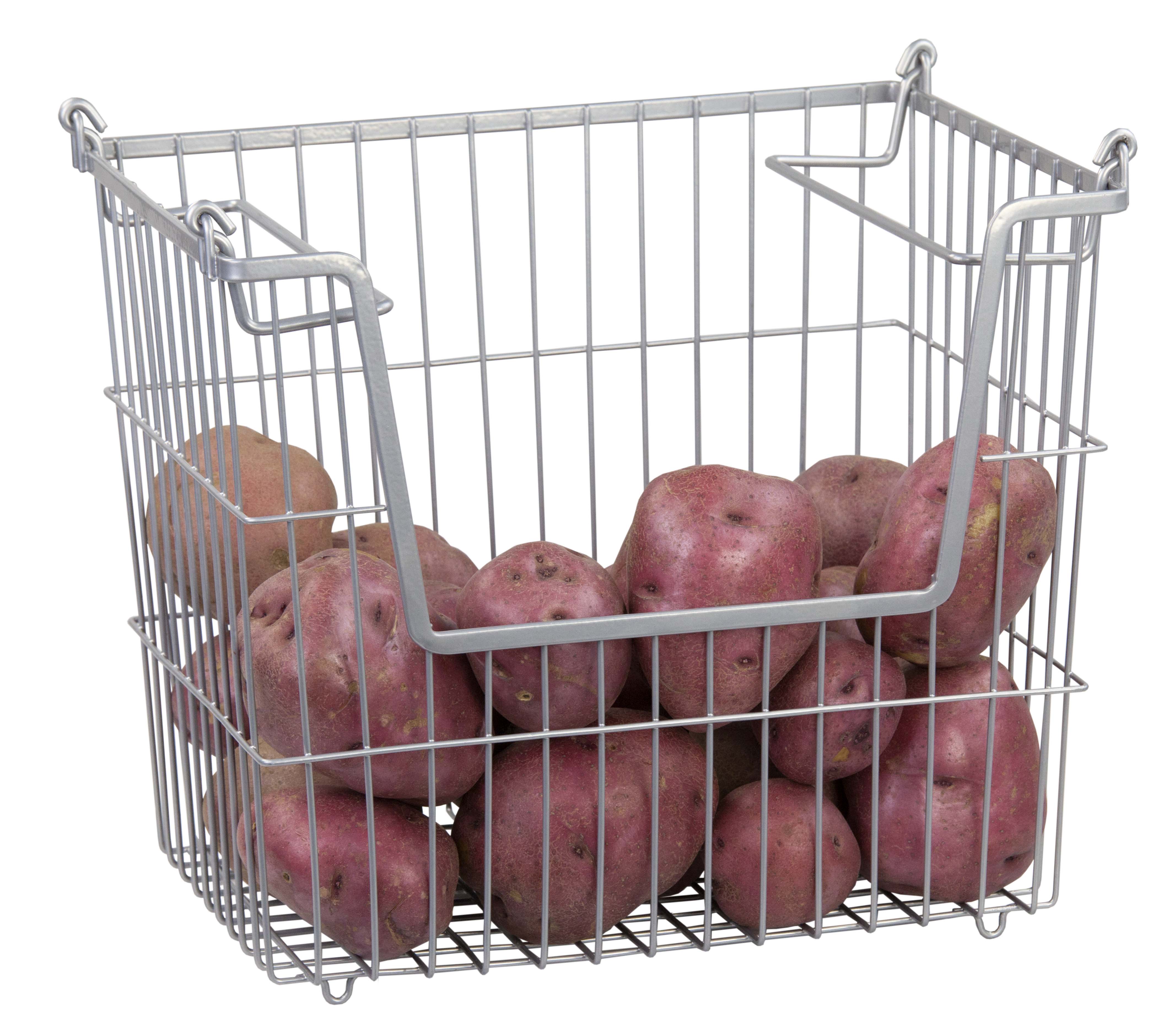 Home Basics Steel Wire Large Stackable Basket with Handles, Grey, 14x11.5x9.75 Inches