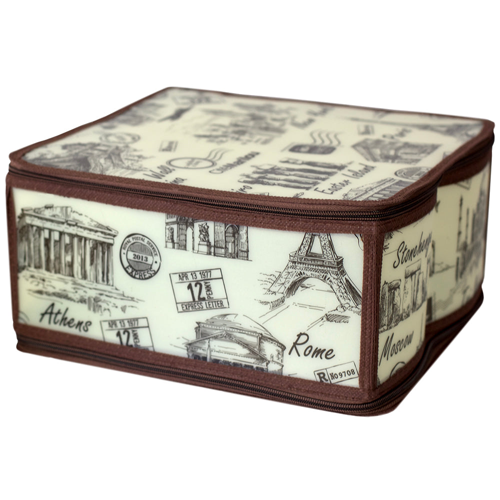 Home Basics Cities Medium Zippered Plastic Storage Box, Brown