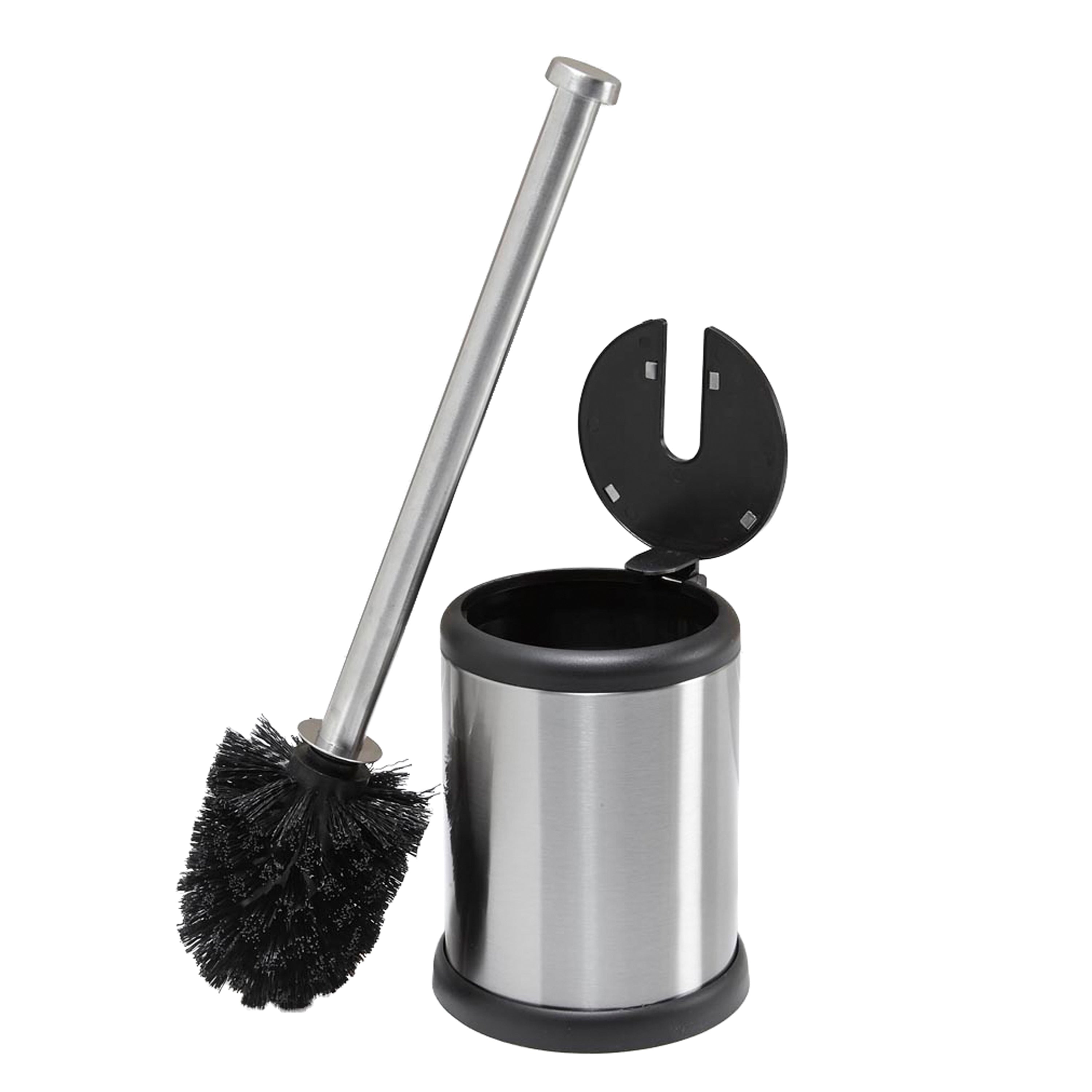 Bath Bliss Self Closing Lid Toilet Brush and Holder in Stainless Steel - ShopBobbys product image