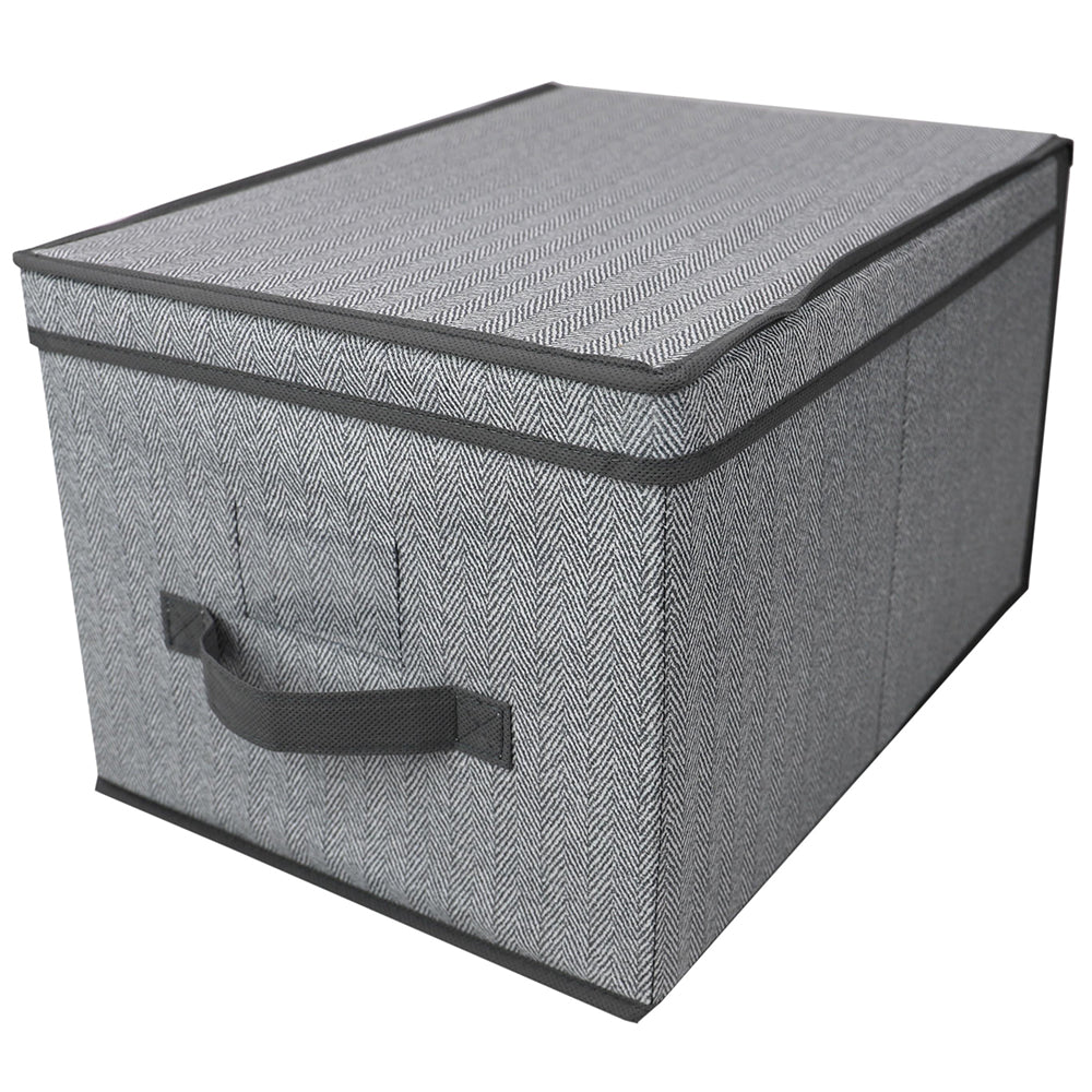 Home Basics Herringbone Storage Box, Gray, Large, 11.8x15.75x10 Inches