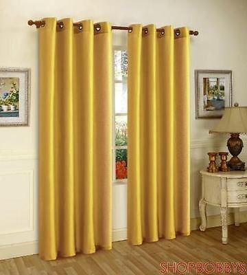 Melanie Faux Silk Panel With 8 Grommets, Mustard-Yellow, 55x84 Inches ...