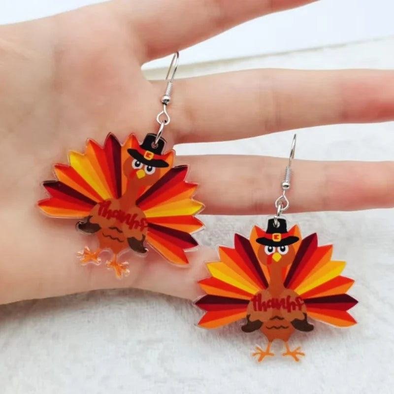 1 pair of acrylic Thanksgiving cartoon turkey earrings