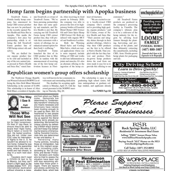 Apopka Chief - Treadwell Farms - Hemp farm begins partnership with Apopka business