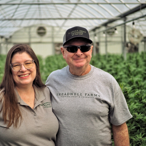 Glen Treadwell and Jammie Treadwell co-founders of Treadwell Farms in their greenhouse of hemp