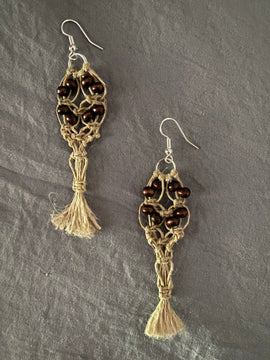 Macrame Earrings with Brown Bead