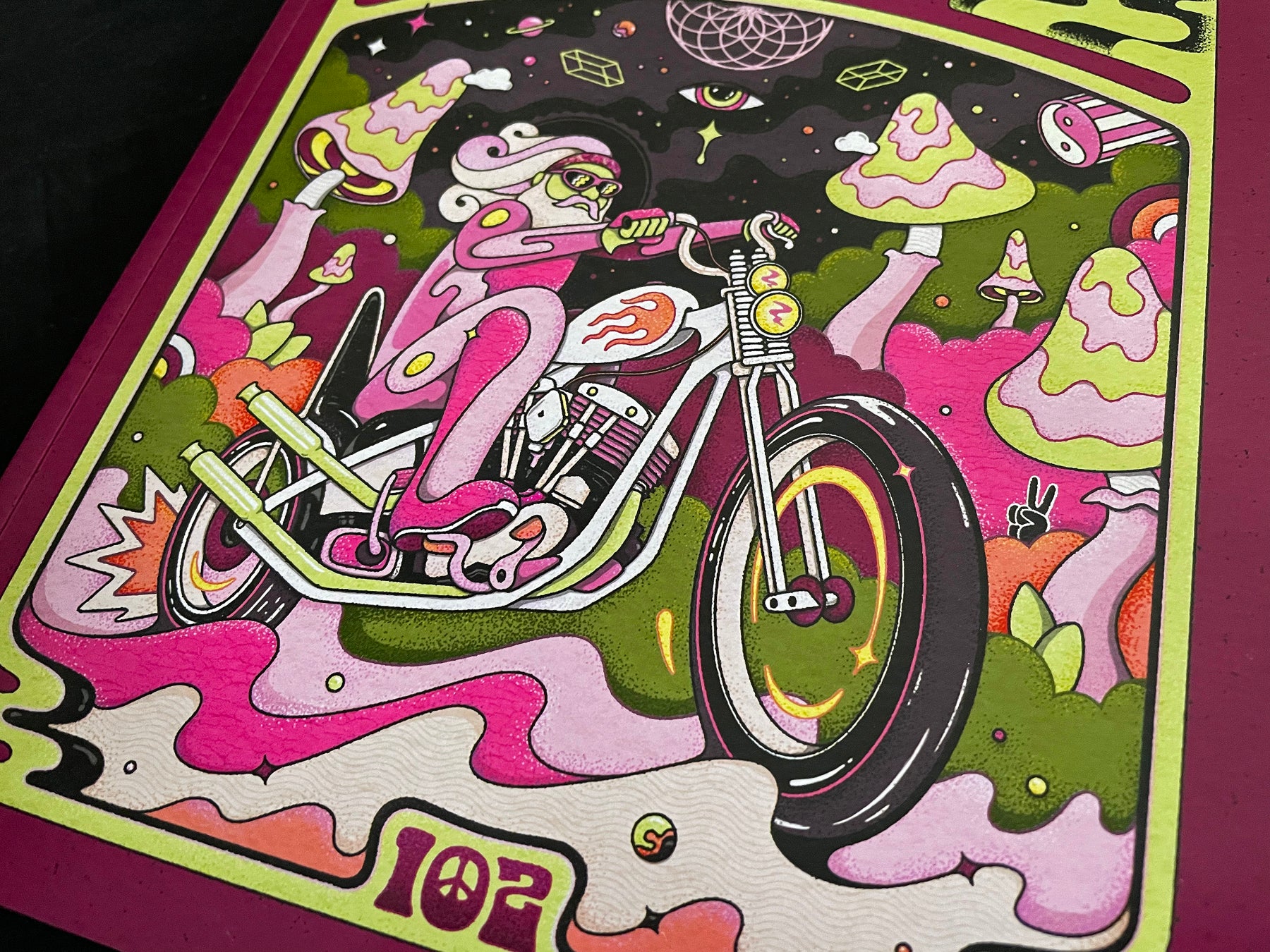 Dice magazine 102 cover illustration Kurt Diserio psychedelic motorcycle chopper art