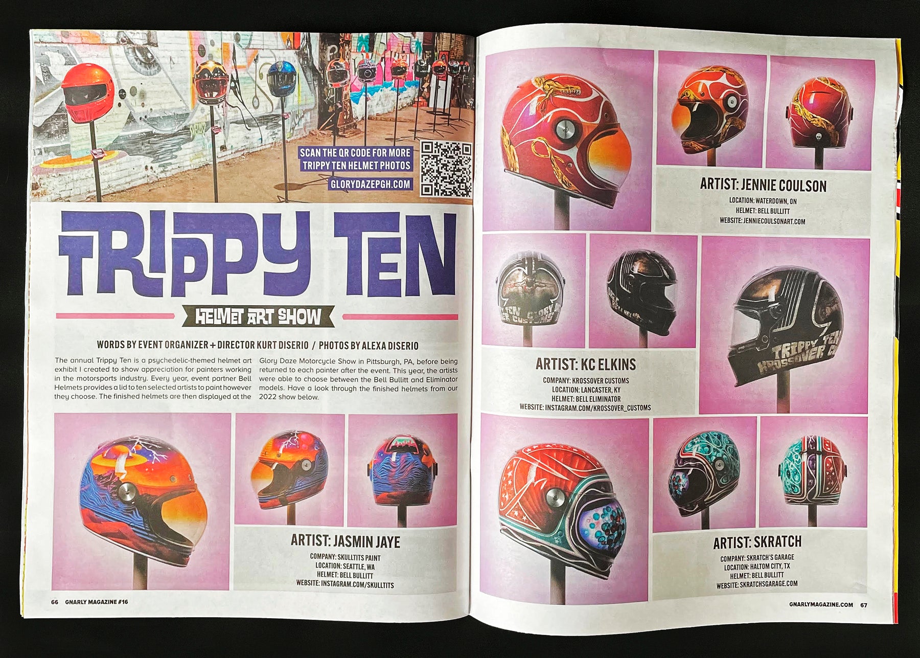 Trippy Ten helmet art show Glory Daze Pittsburgh Gnarly Magazine feature