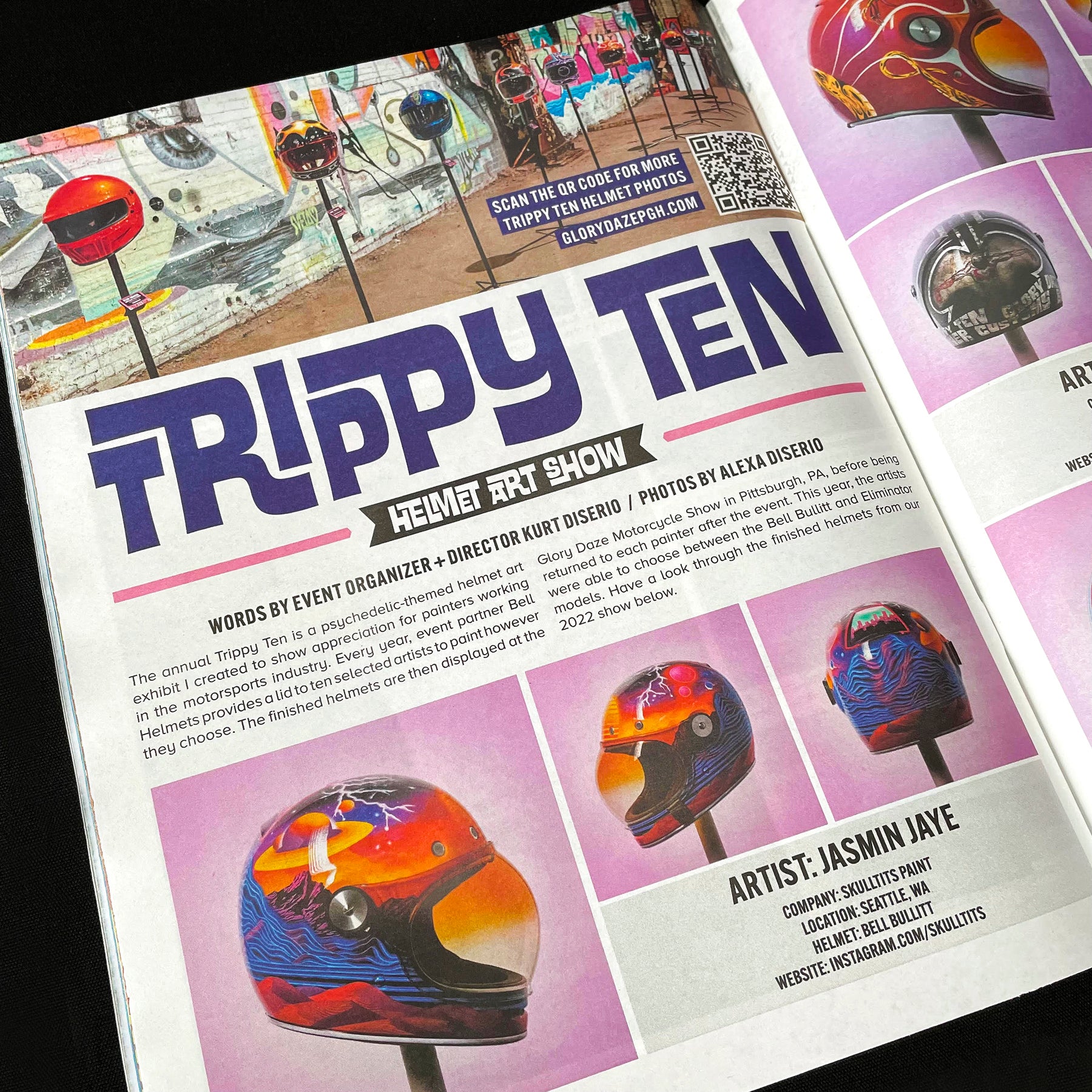 Trippy Ten helmet art show Glory Daze Pittsburgh Gnarly Magazine feature