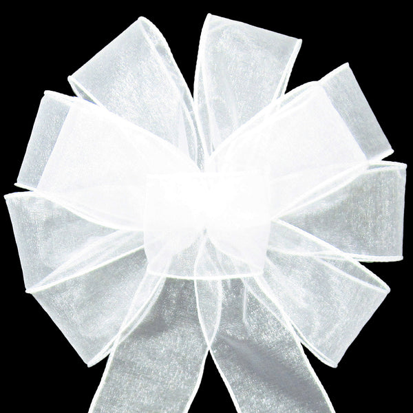 Wedding Bows - Wired White Sheer Chiffon Christmas Wreath Bow 6 Inch