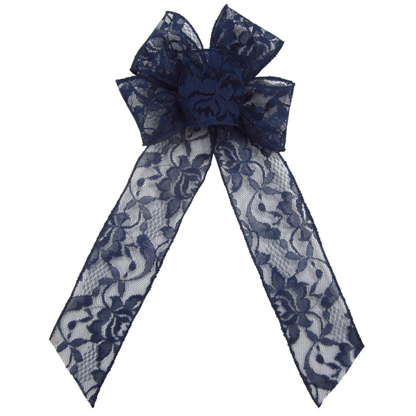 Christmas Bows - Wired Navy Blue Sheer Chiffon Christmas Wreath Bow 6 Inch