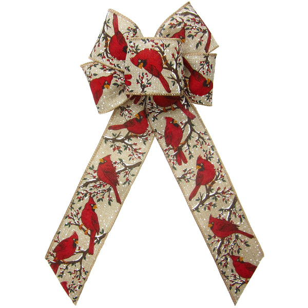 50 Yards - 2.5” Wired Snowy Red Cardinal Winter Ribbon