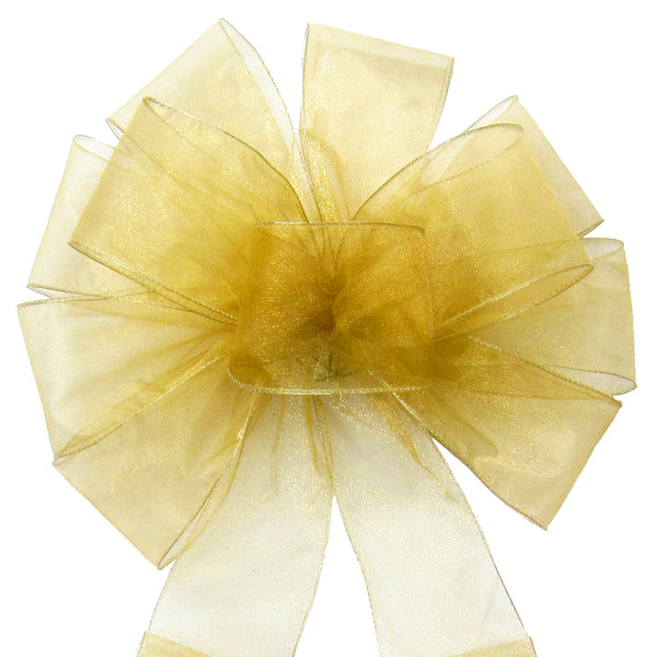 Wedding Bows - Wired White Sheer Chiffon Christmas Wreath Bow 10 Inch
