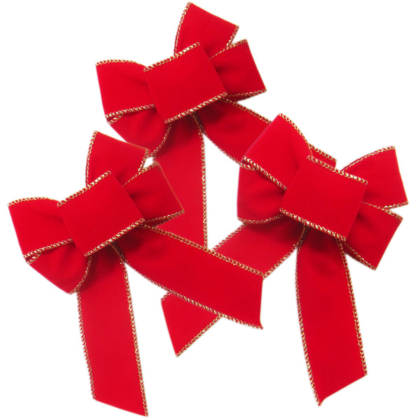 9 x 16 Decorative Red Velvet Christmas Bows (4 Pack)