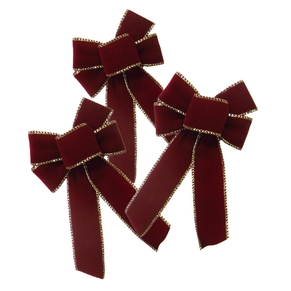 Small Christmas Bows - Wired Indoor Outdoor Burgundy Velvet Bows 5 Inch