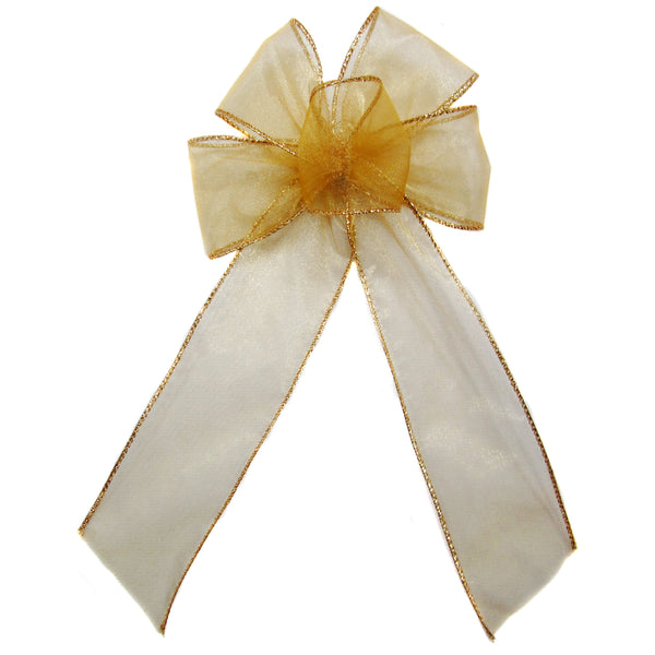 Fall Sheer Bows - Wired Moss Green Sheer Chiffon Wreath Bows 6 Inch